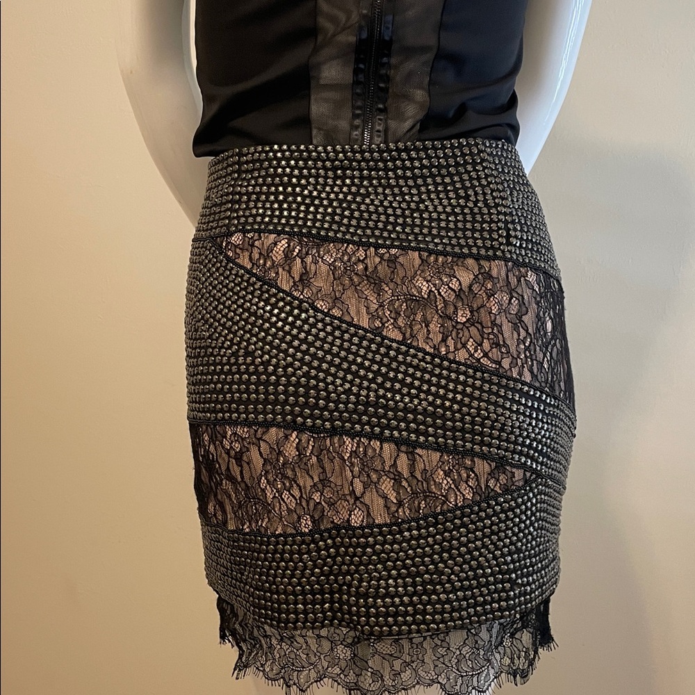 Haute Hippie Silk Lace Studded Geometric Mini Skirt M NWOT - Picture 7 of 12